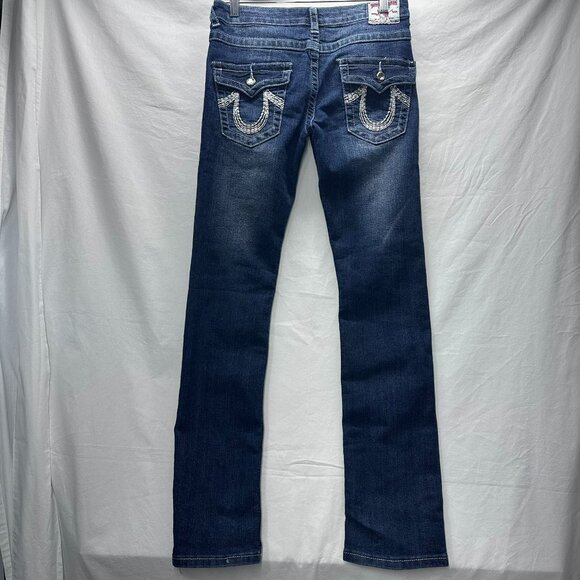 True Religion Jeans Womens Straight Leg Size 29 Stone Wash Embroidered Pockets - Picture 2 of 8